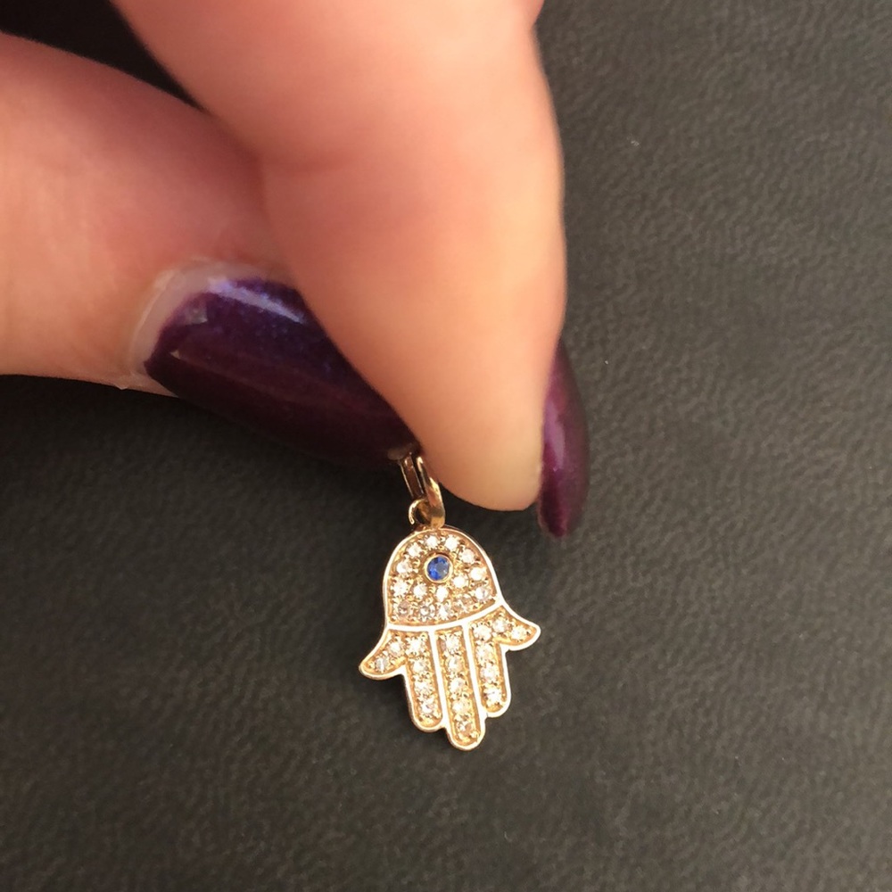 14k Yellow Gold and Diamond Hamsa Charm